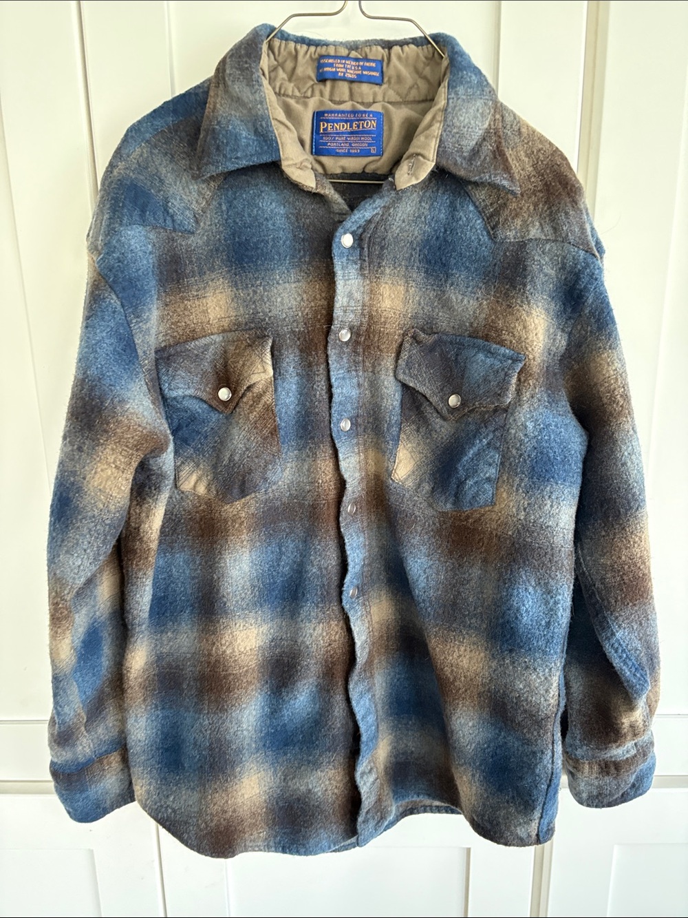 Pendleton Blue and Brown Plaid Wool Shirt Jacket